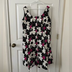 Nine West Black and Pink Floral Midi Dress
